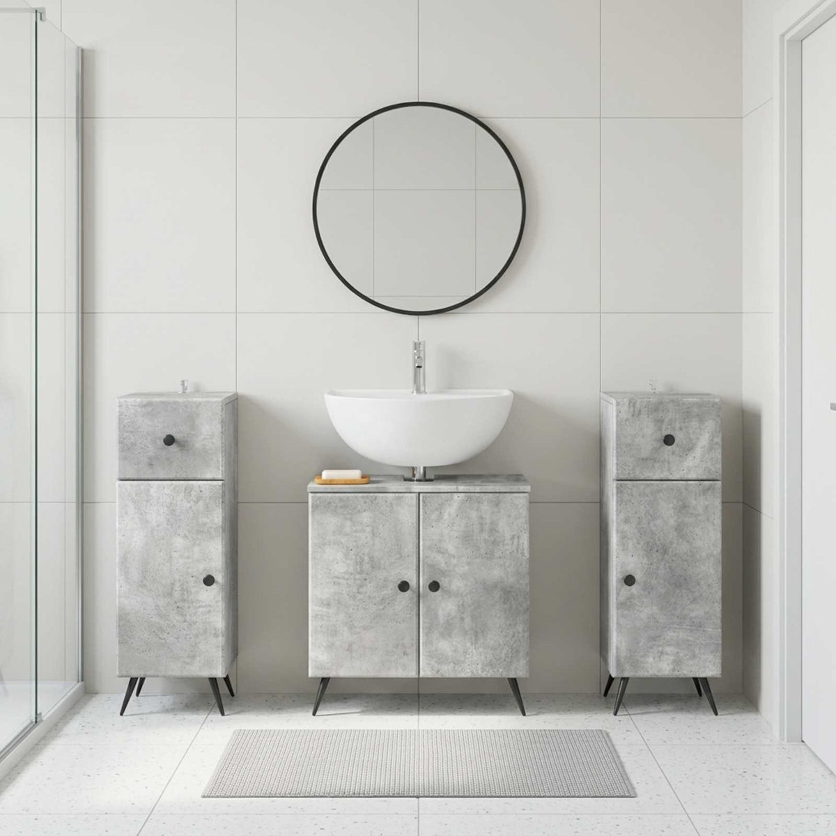 vidaXL 3 Piece Bathroom Cabinet Set BREDA 3 pcs Concrete Grey