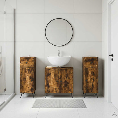 vidaXL 3 Piece Bathroom Cabinet Set BREDA 3 pcs Smoked Oak