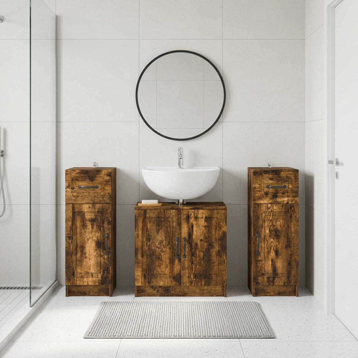 vidaXL 3 Piece Bathroom Cabinet Set UTRECHT 3 pcs Smoked Oak
