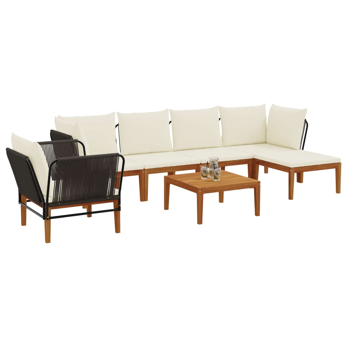 vidaXL 7 pcs Solid Acacia Wood & Rope Natural