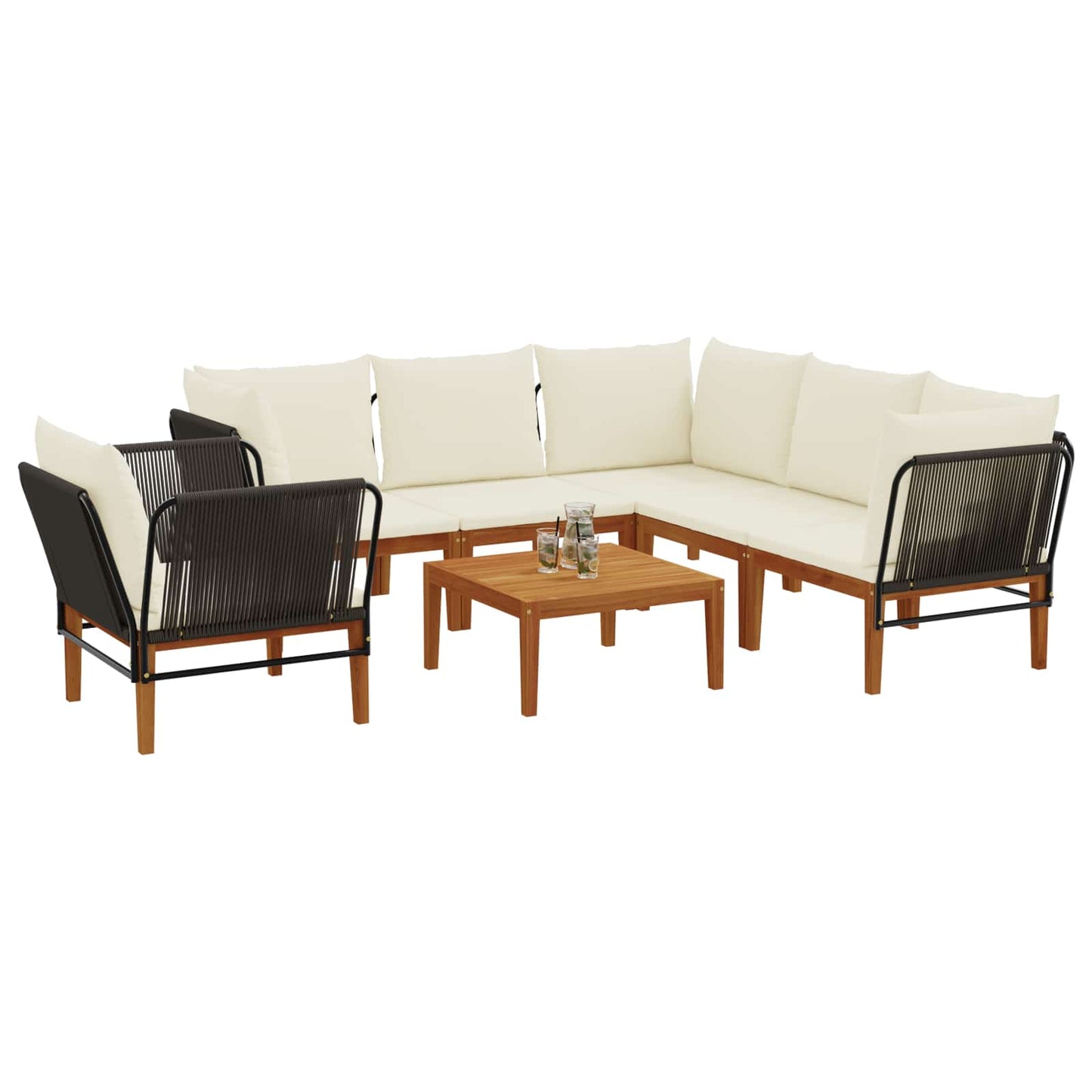 vidaXL 7 pcs Solid Acacia Wood & Rope Natural