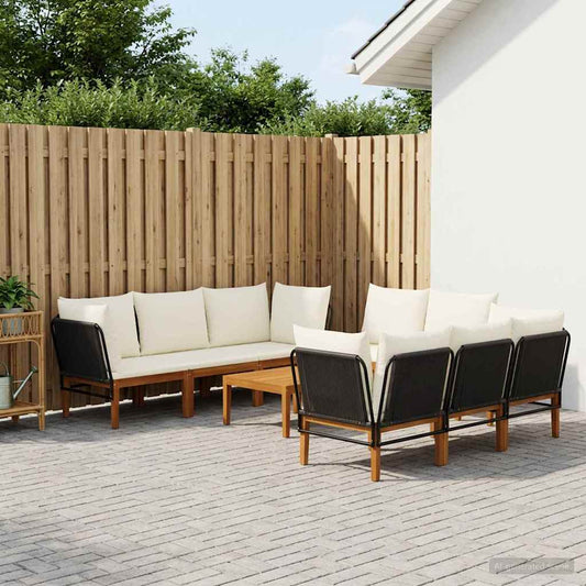 vidaXL 9 pcs Solid Acacia Wood & Rope Natural