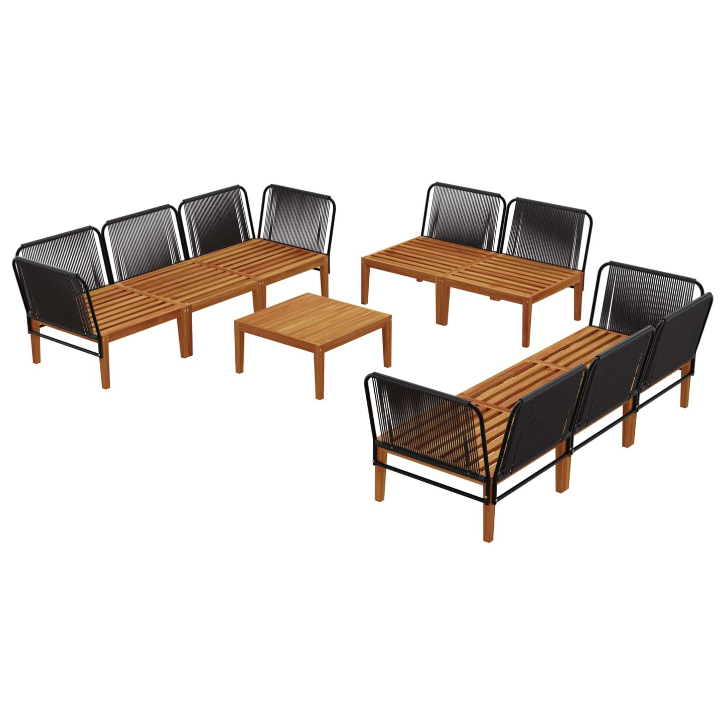 vidaXL 9 pcs Solid Acacia Wood & Rope Natural