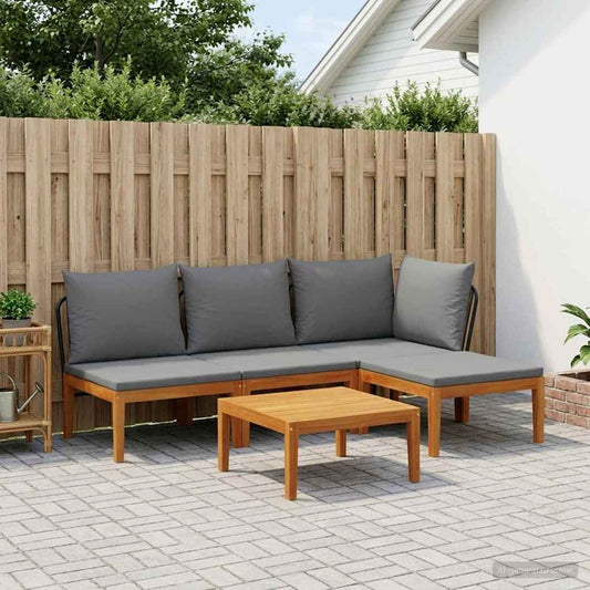 vidaXL 5 pcs Garden Lounge Set with Cushions Solid Acacia Wood & Rope