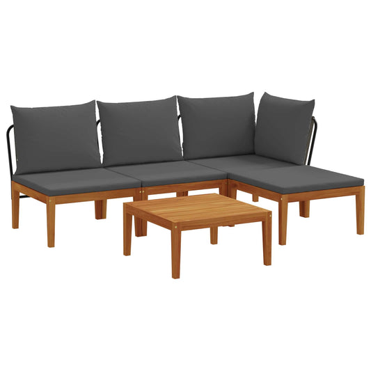 vidaXL 5 pcs Garden Lounge Set with Cushions Solid Acacia Wood & Rope