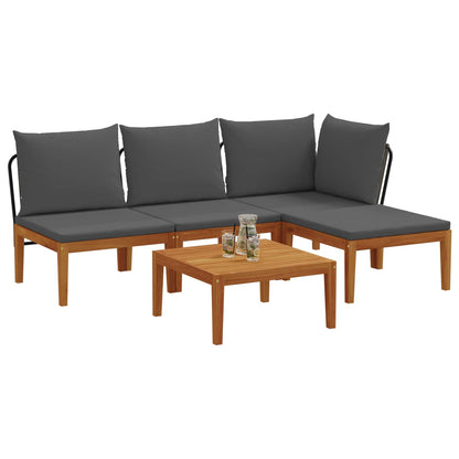 vidaXL 5 pcs Garden Lounge Set with Cushions Solid Acacia Wood & Rope