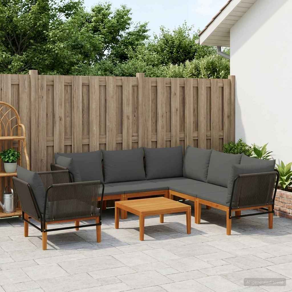 vidaXL 7 pcs Solid Acacia Wood & Rope Natural