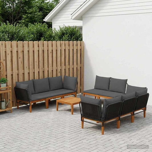 vidaXL 9 pcs Solid Acacia Wood & Rope Natural