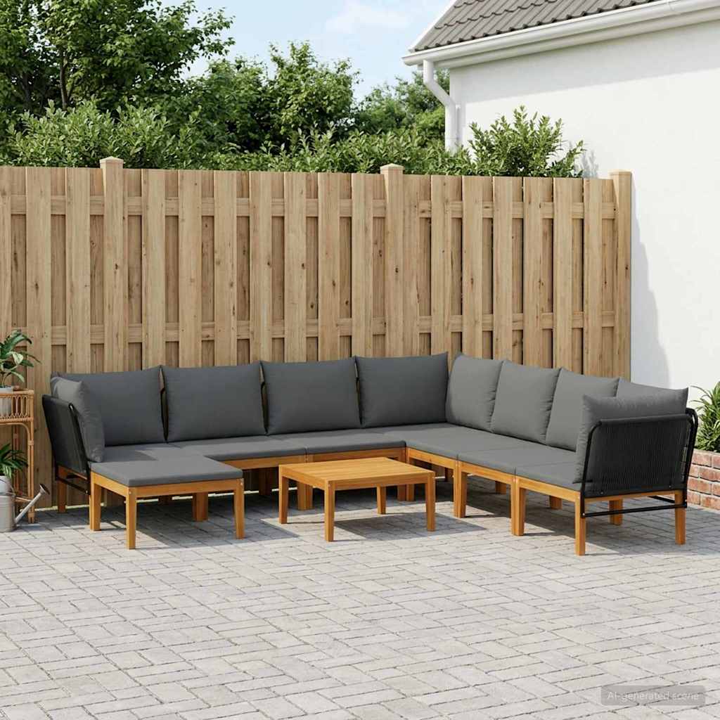 vidaXL 9 pcs Solid Acacia Wood & Rope Natural