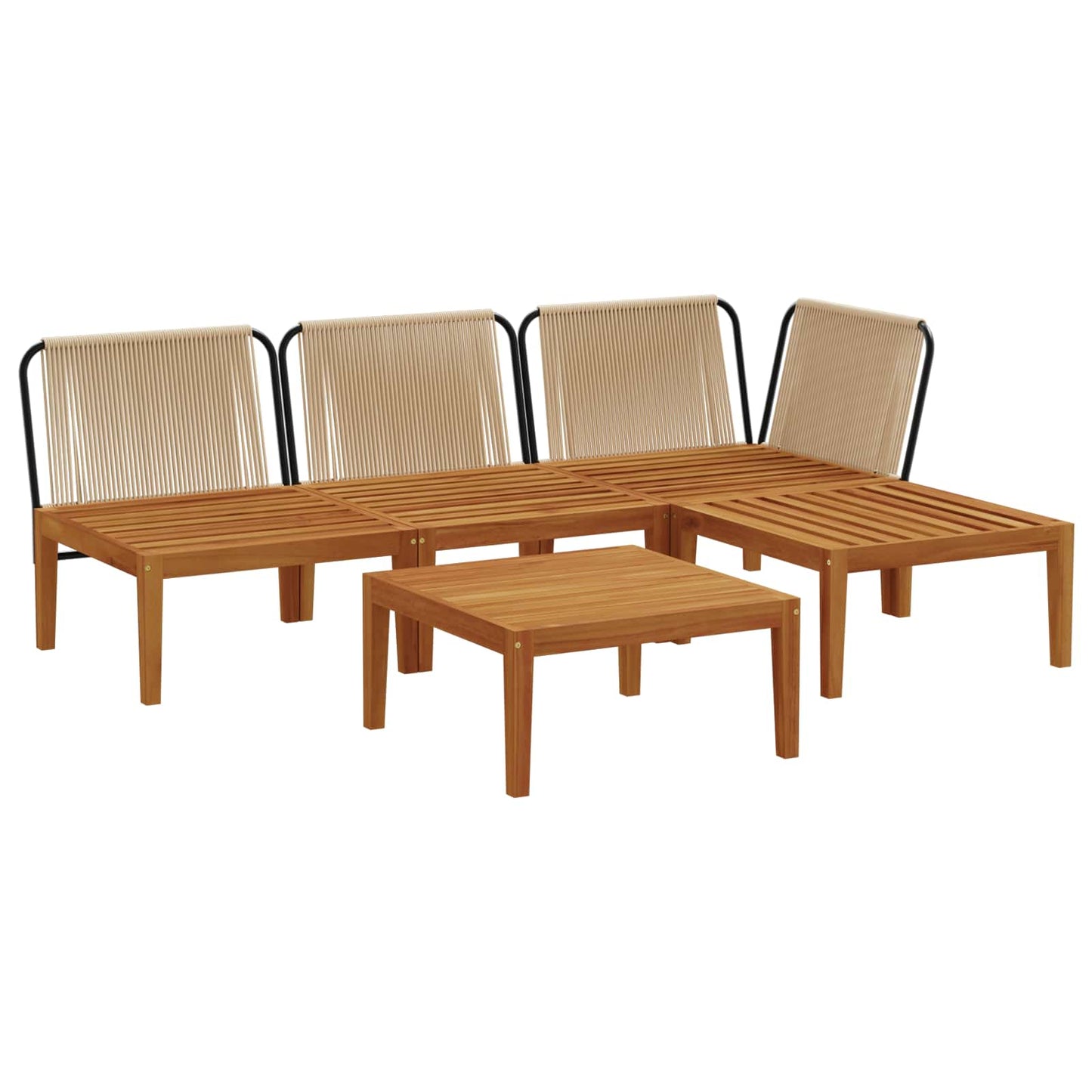 vidaXL 5 pcs Solid Acacia Wood & Rope Natural