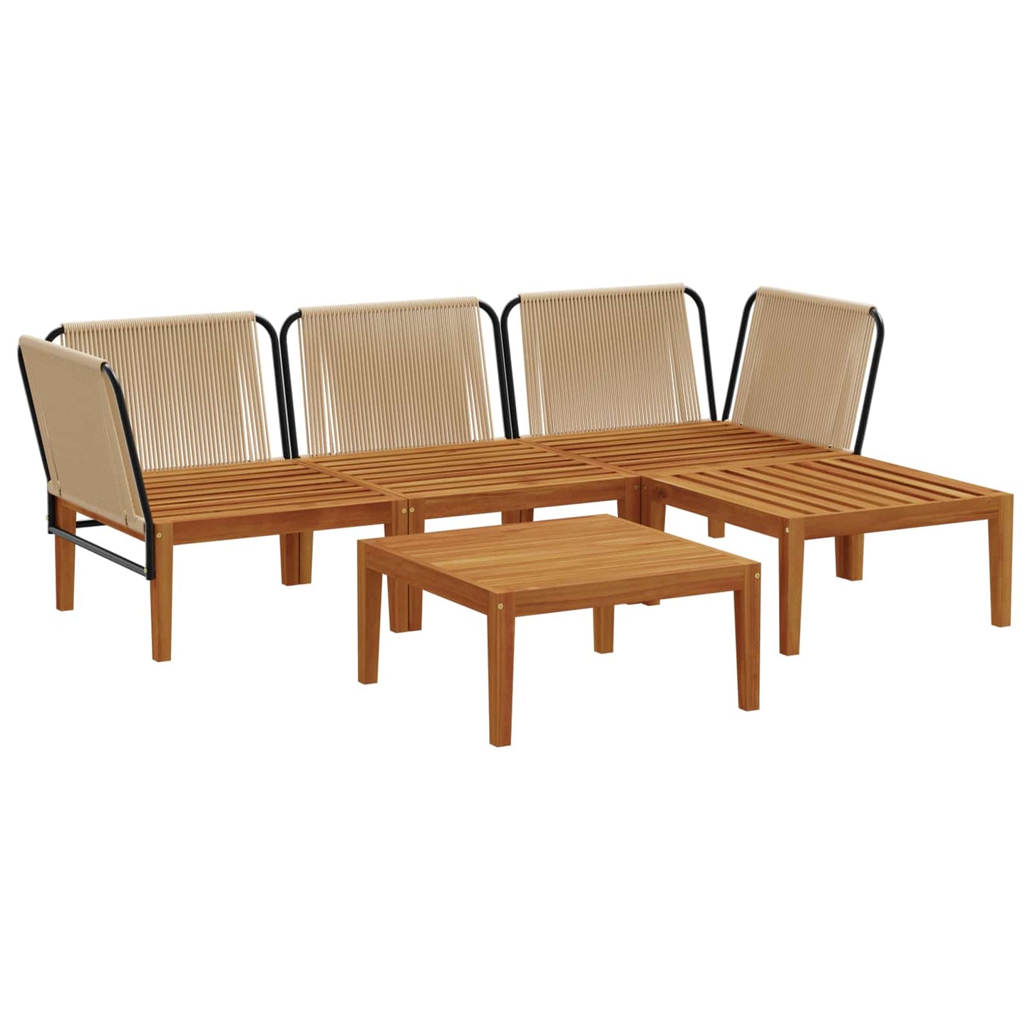vidaXL 5 pcs Solid Acacia Wood & Rope Natural