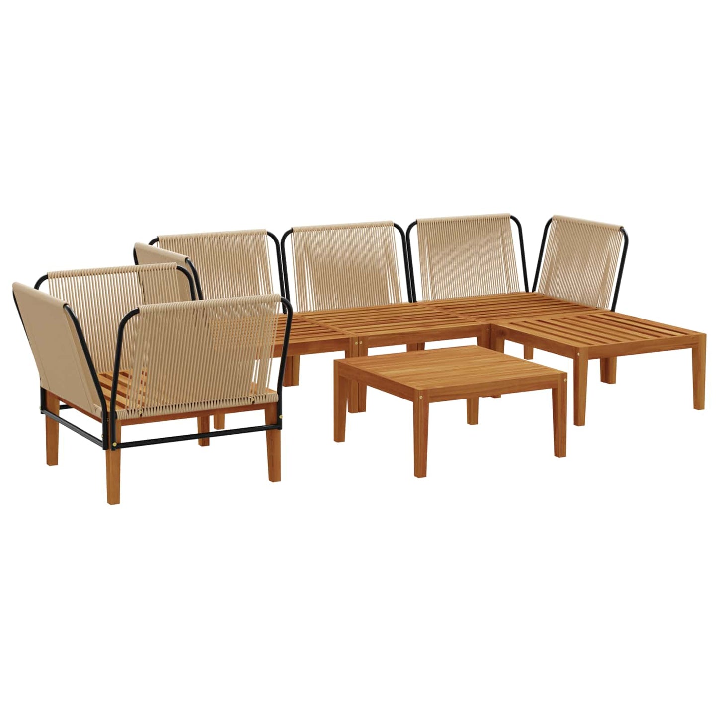 vidaXL 6 pcs Solid Acacia Wood & Rope Natural