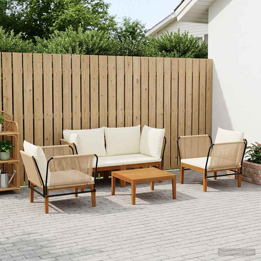 vidaXL 5 pcs Solid Acacia Wood & Rope Natural