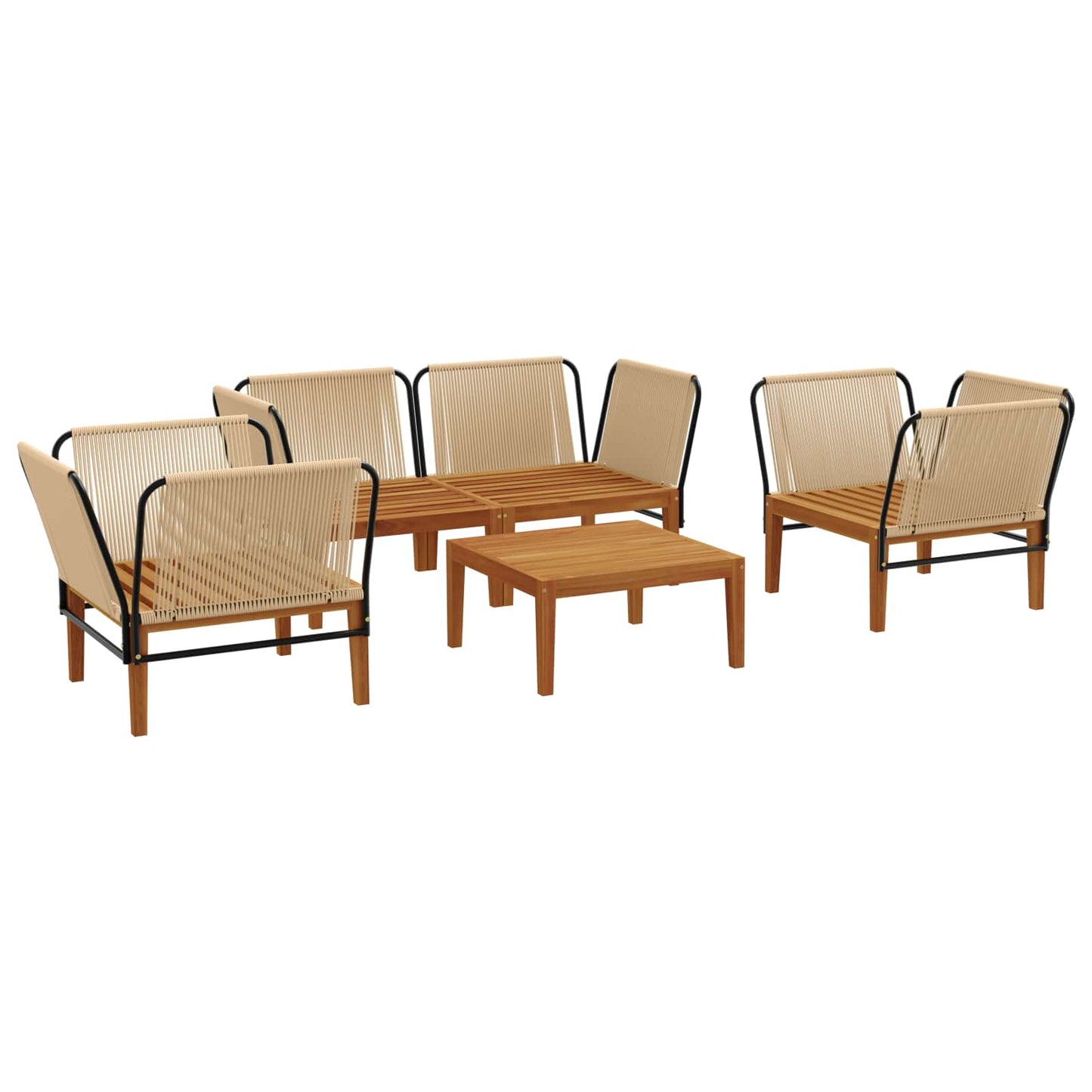 vidaXL 5 pcs Solid Acacia Wood & Rope Natural