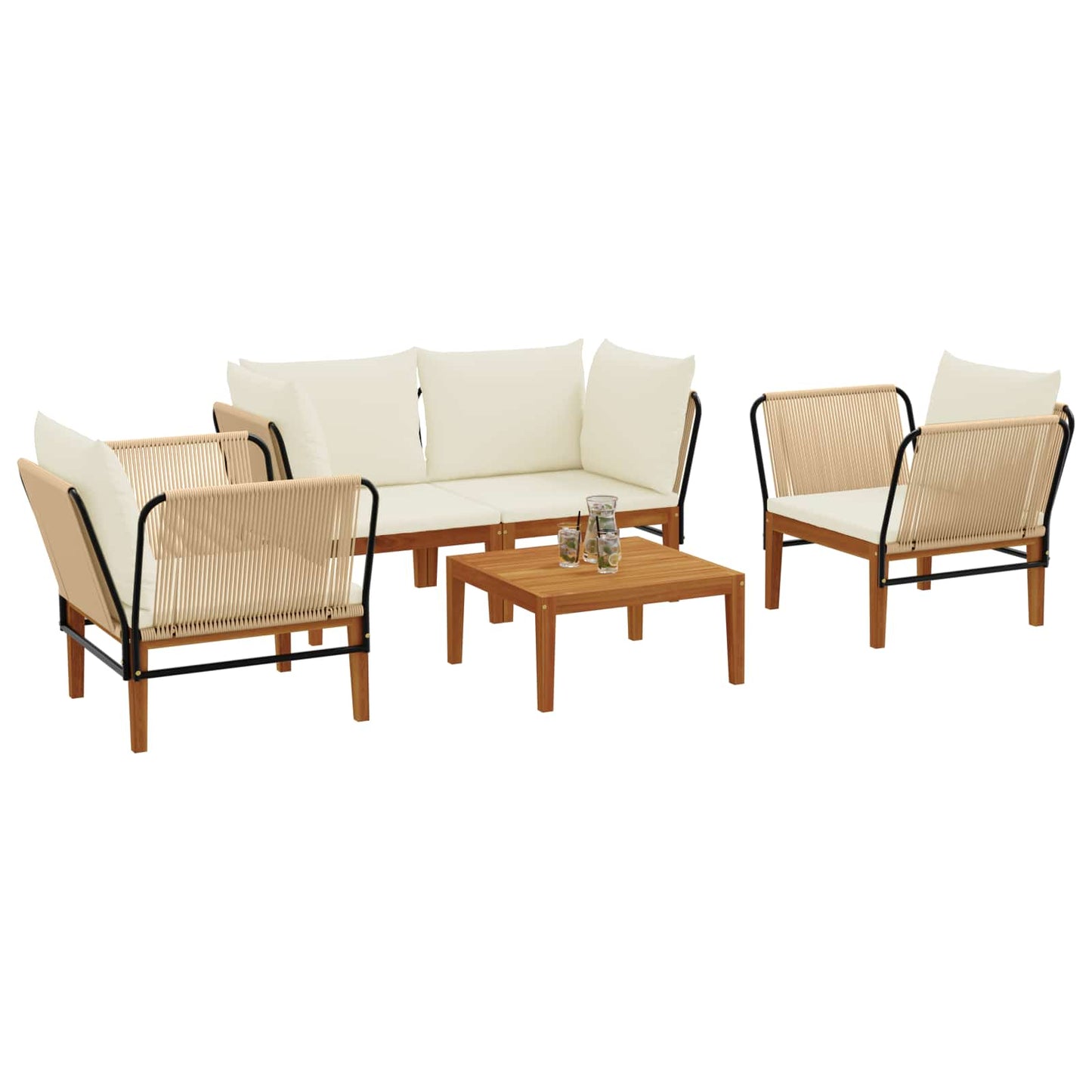 vidaXL 5 pcs Solid Acacia Wood & Rope Natural
