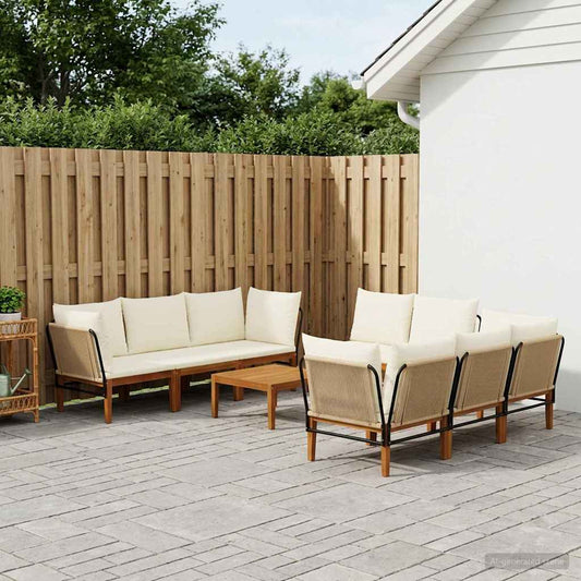 vidaXL 9 pcs Solid Acacia Wood & Rope Natural