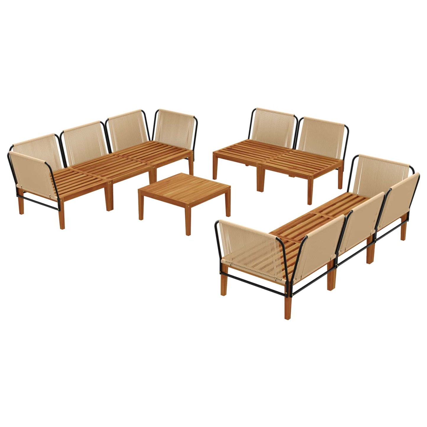 vidaXL 9 pcs Solid Acacia Wood & Rope Natural