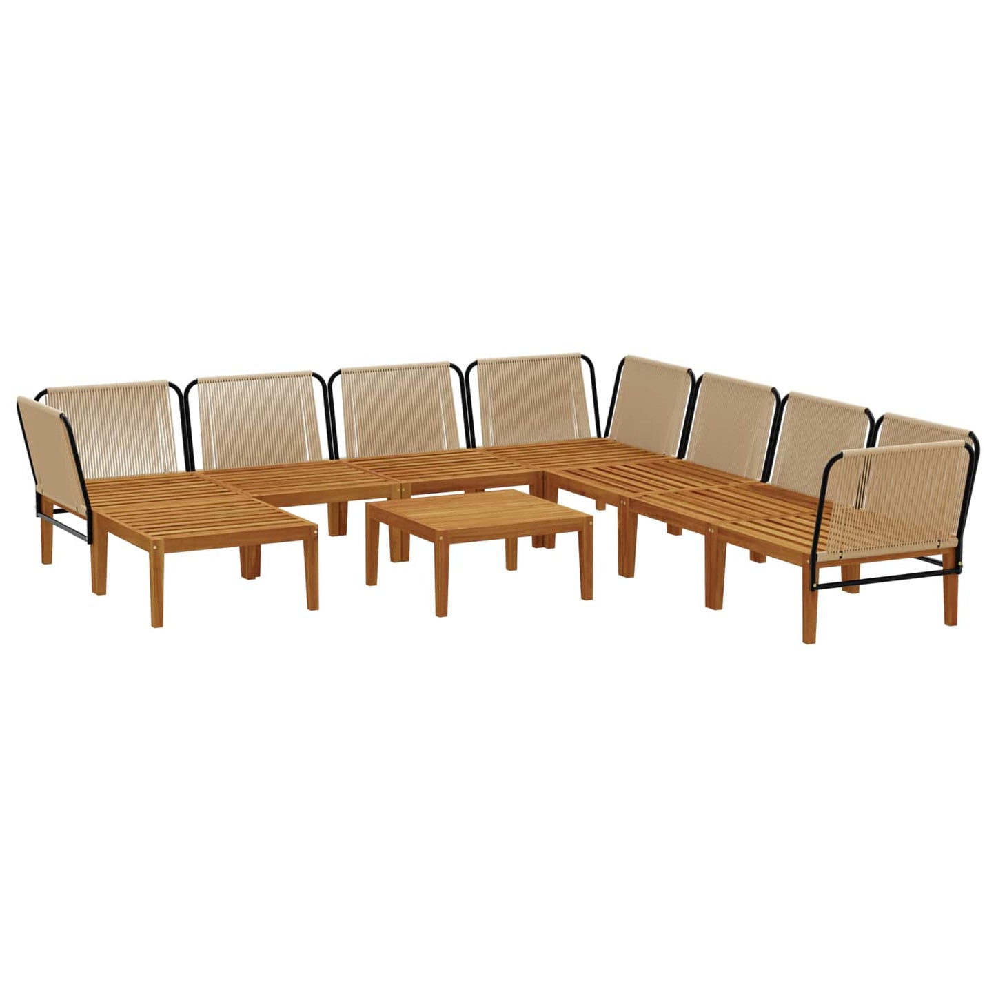 vidaXL 9 pcs Solid Acacia Wood & Rope Natural