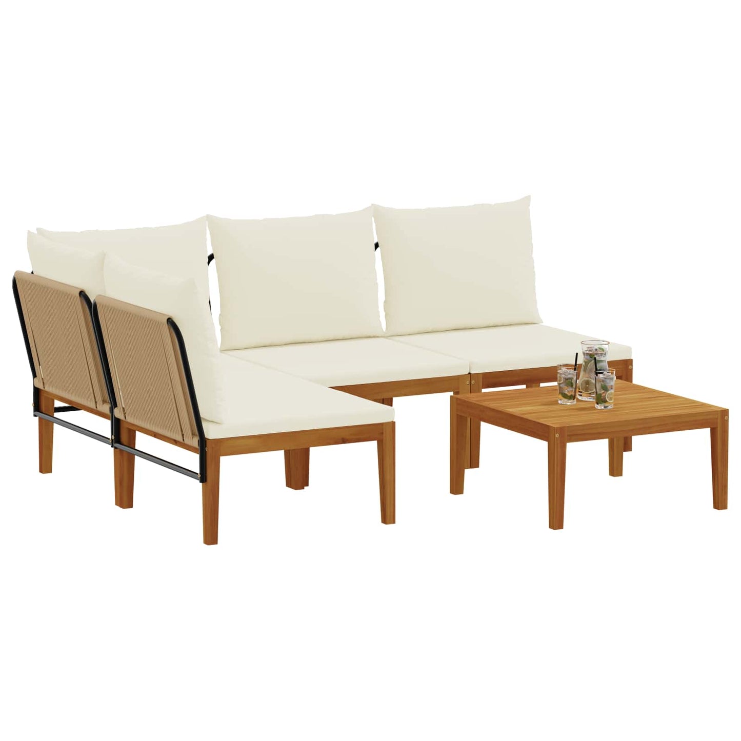 vidaXL 5 pcs Solid Acacia Wood & Rope Natural