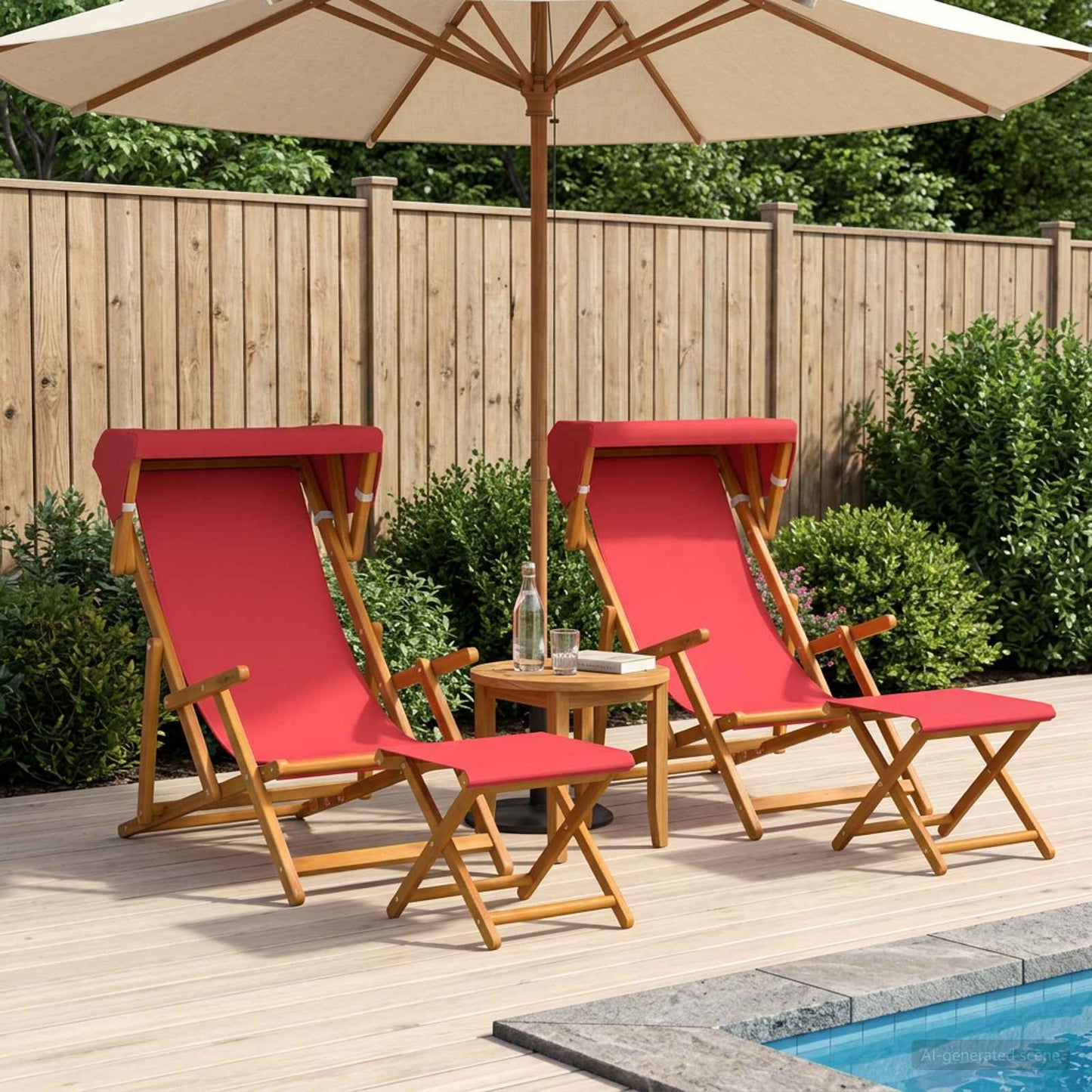 vidaXL Deck Chair 4 pcs 3 Position Solid Eucalyptus Wood Red