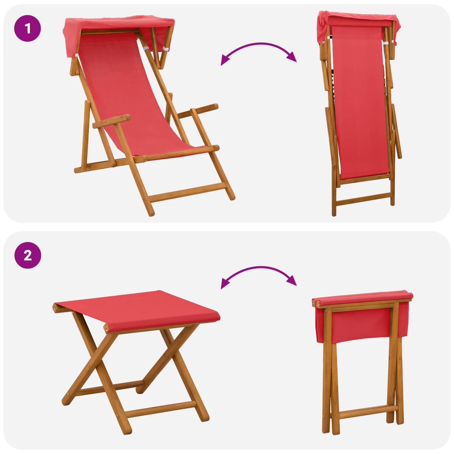 vidaXL Deck Chair 4 pcs 3 Position Solid Eucalyptus Wood Red