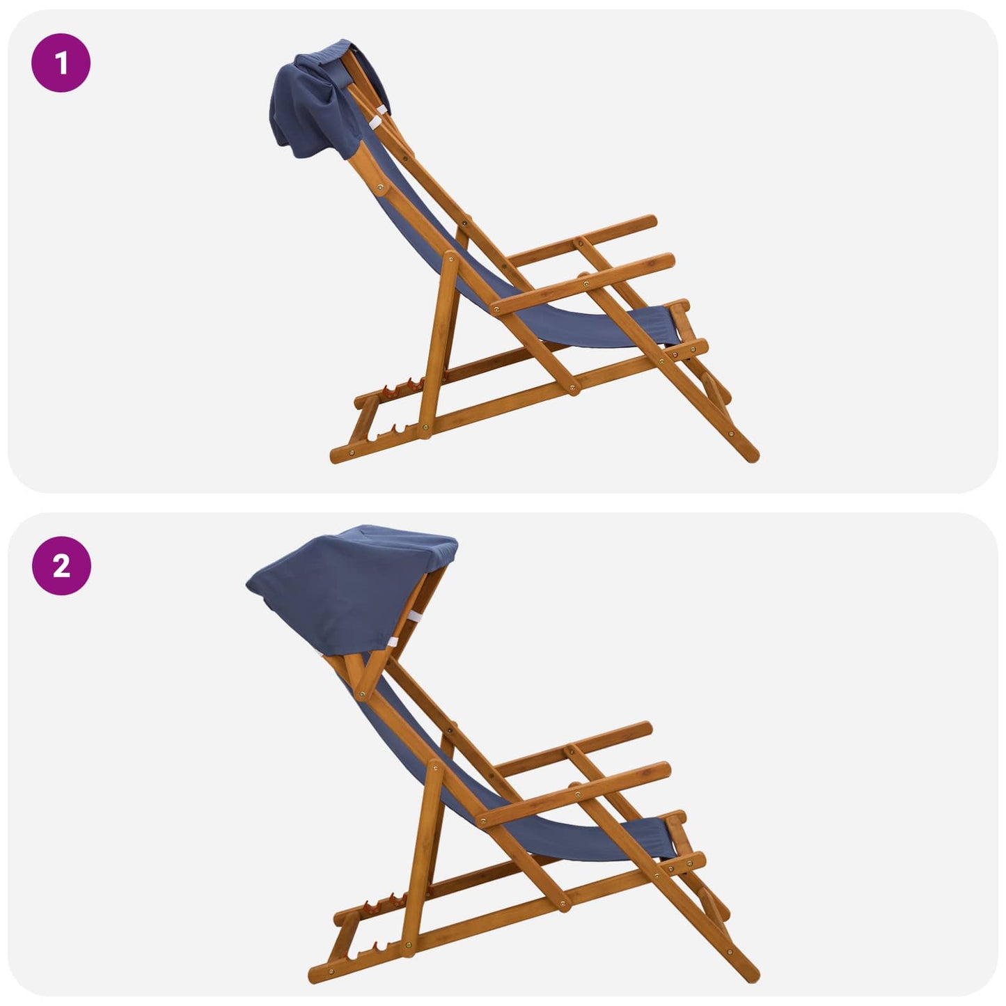 vidaXL Deck Chair 4 pcs 3 Position Solid Eucalyptus Wood Blue