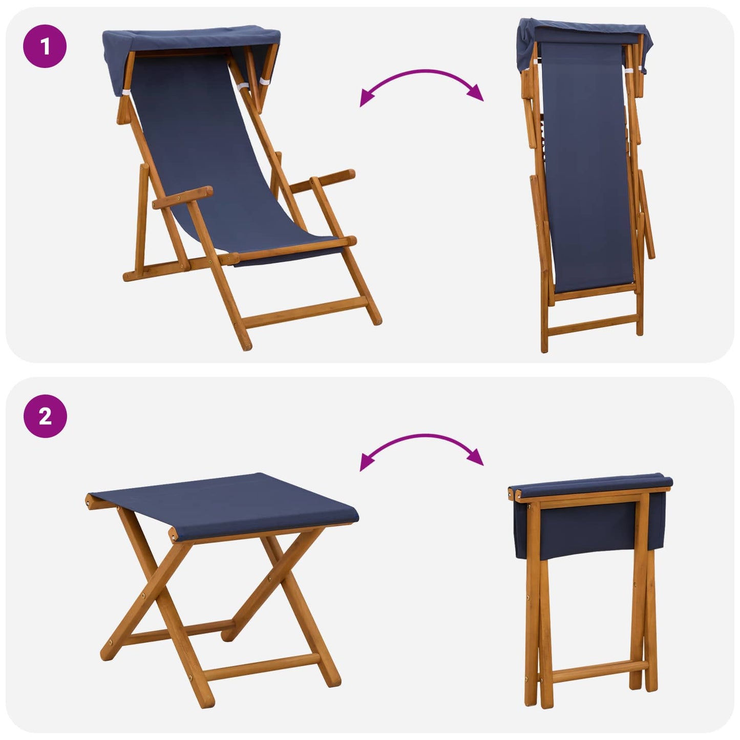 vidaXL Deck Chair 4 pcs 3 Position Solid Eucalyptus Wood Blue