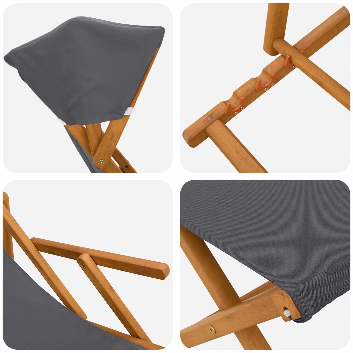vidaXL Deck Chair 4 pcs 3 Position Solid Eucalyptus Wood Grey