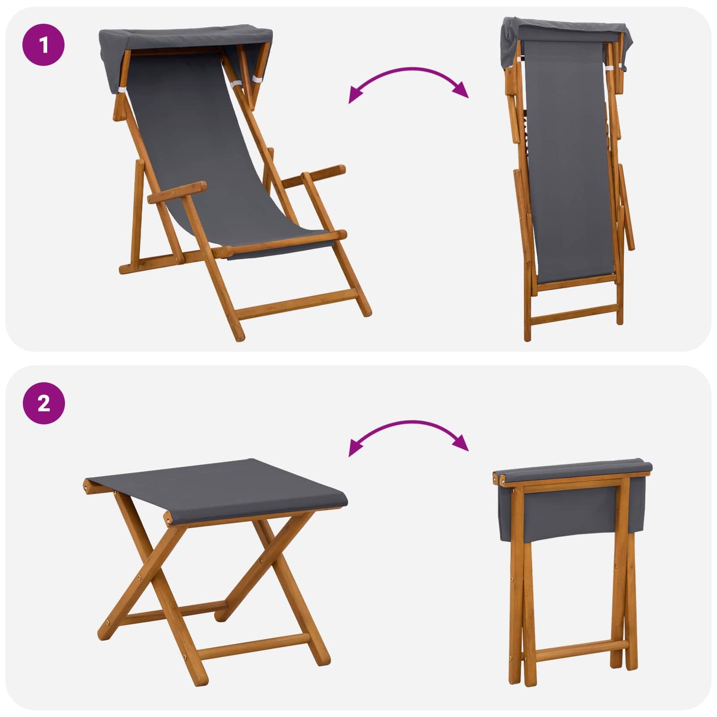 vidaXL Deck Chair 4 pcs 3 Position Solid Eucalyptus Wood Grey