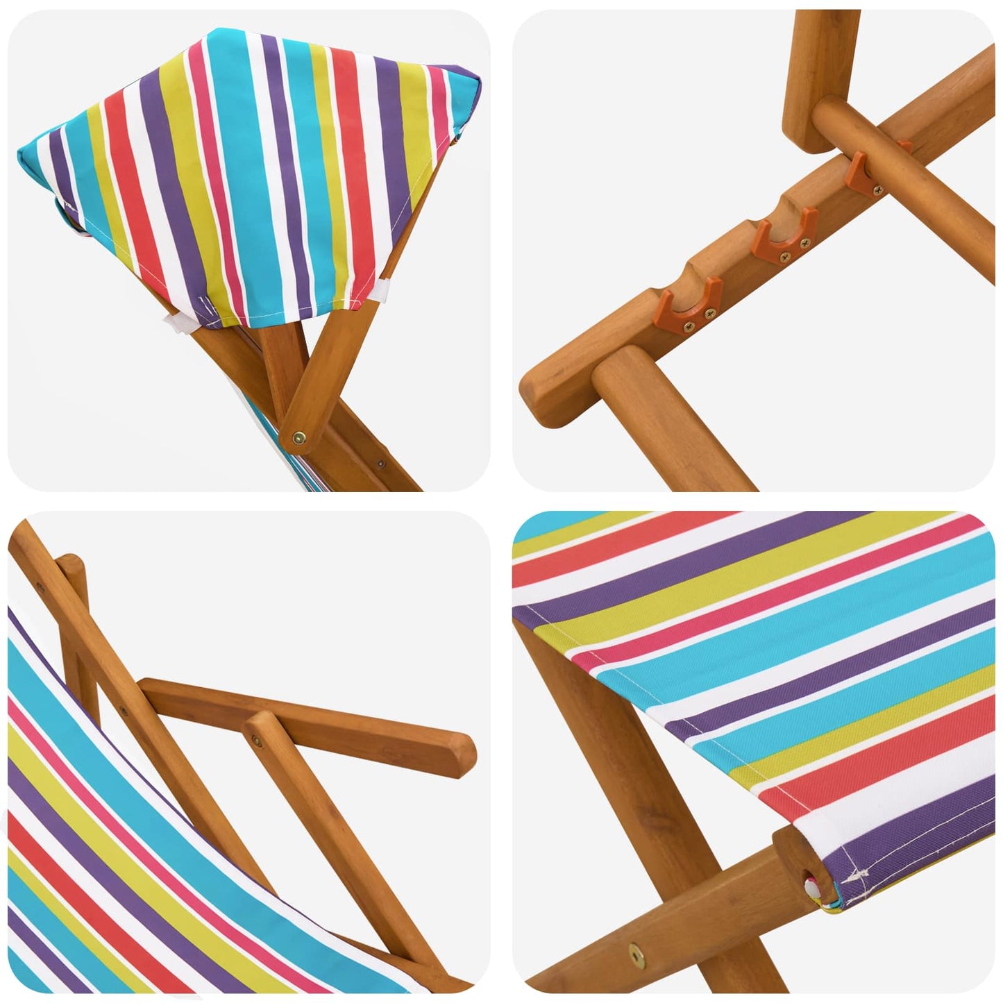 vidaXL Deck Chair 4 pcs 3 Position Solid Eucalyptus Wood Multicolour