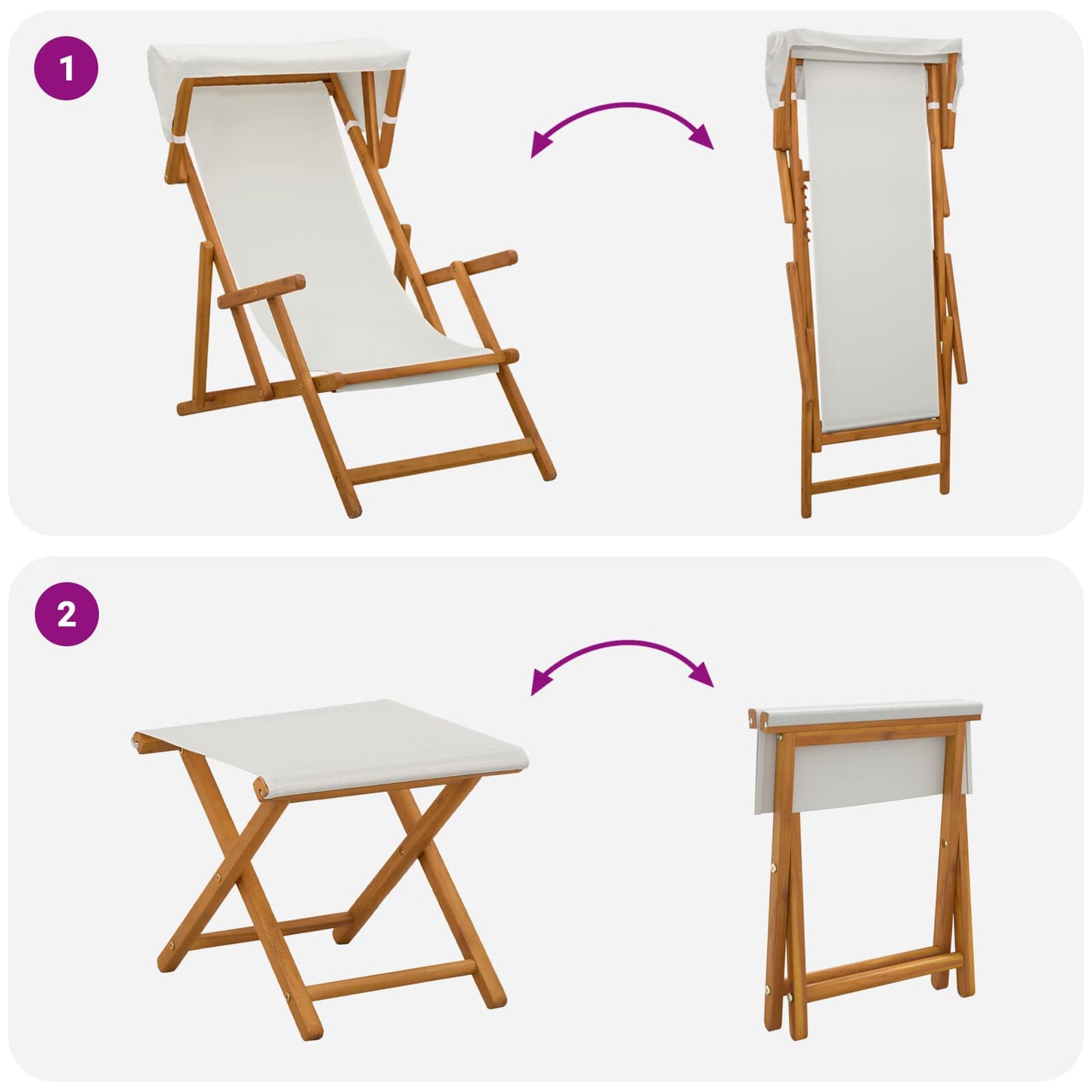 vidaXL Deck Chair 4 pcs 3 Position Solid Eucalyptus Wood Cream