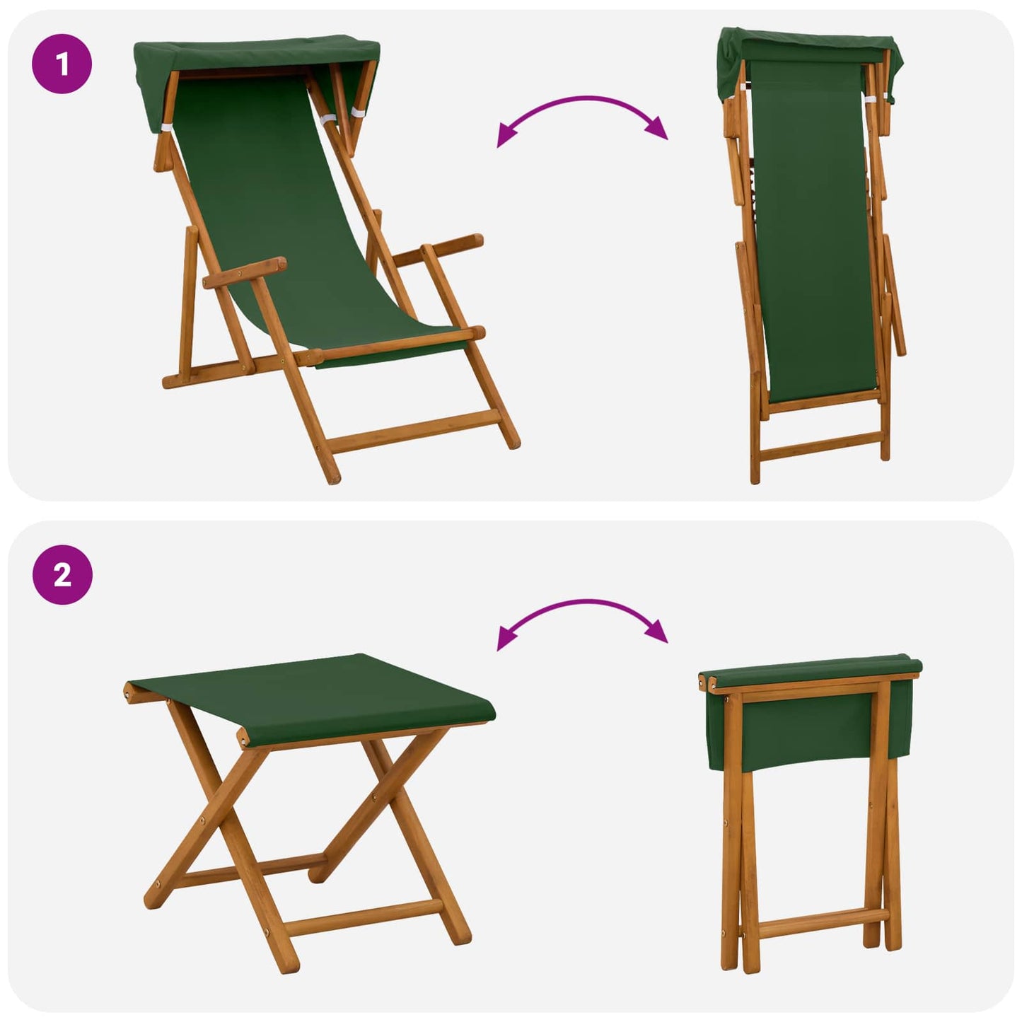 vidaXL Deck Chair 4 pcs 3 Position Solid Eucalyptus Wood Green