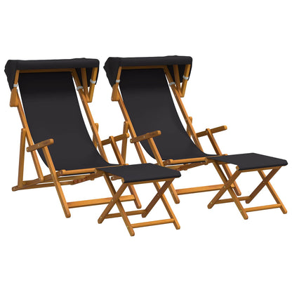 vidaXL Deck Chair 4 pcs 3 Position Solid Eucalyptus Wood Black