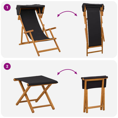 vidaXL Deck Chair 4 pcs 3 Position Solid Eucalyptus Wood Black