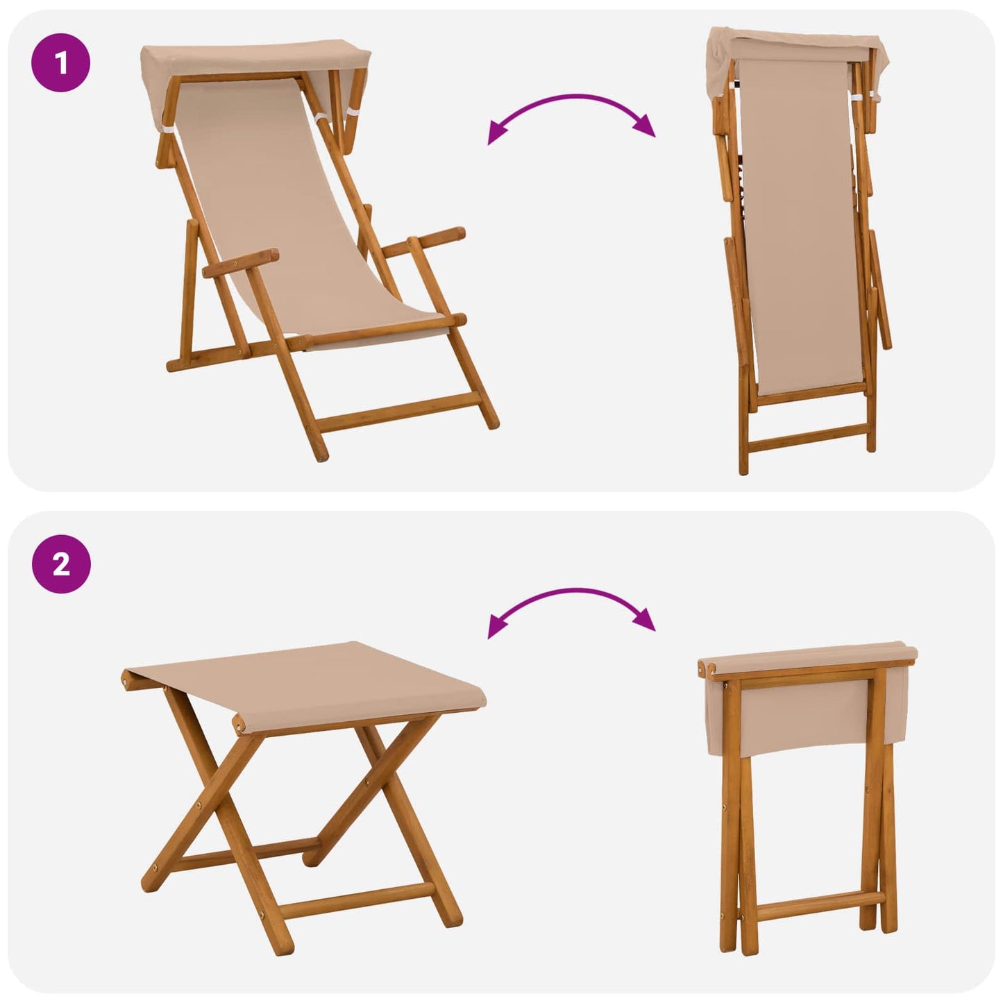vidaXL Deck Chair 4 pcs 3 Position Solid Eucalyptus Wood Taupe