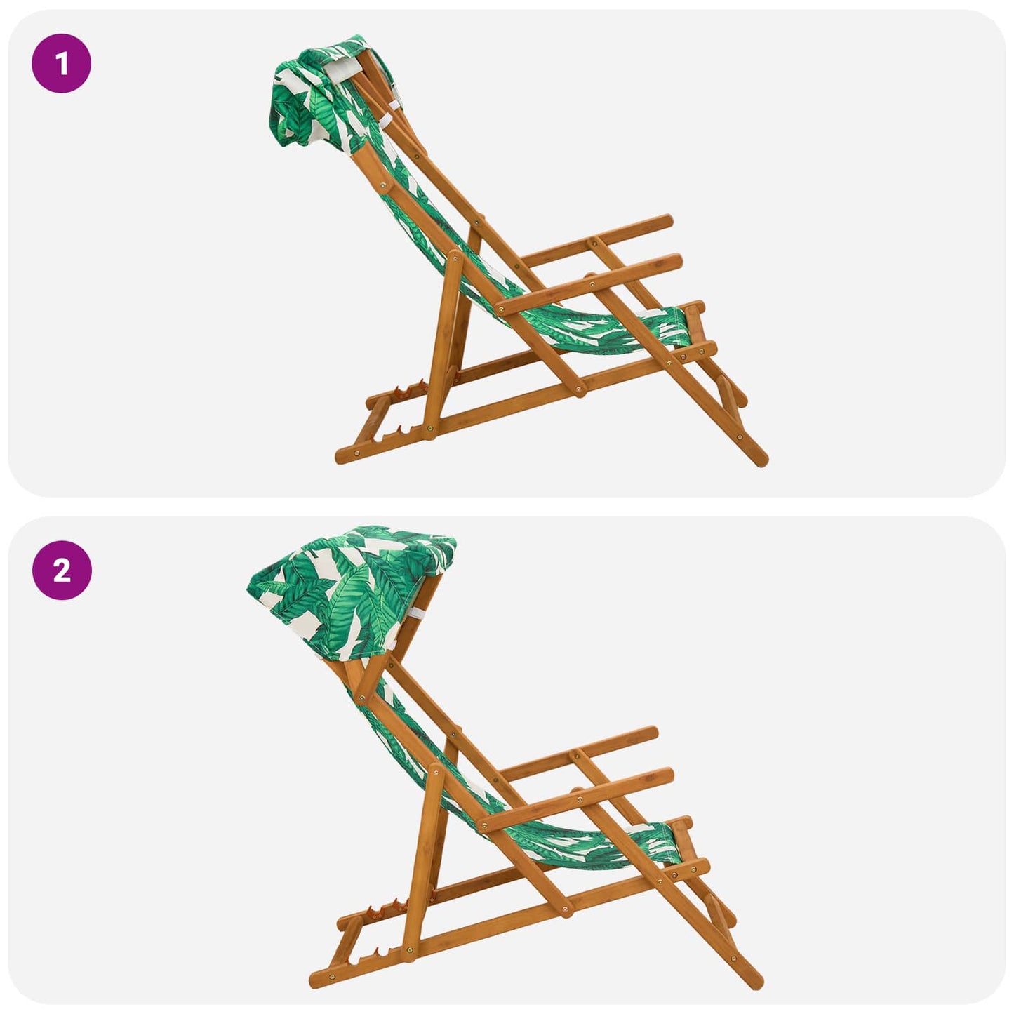 vidaXL Deck Chair 4 pcs 3 Position Solid Eucalyptus Wood Leaf Pattern