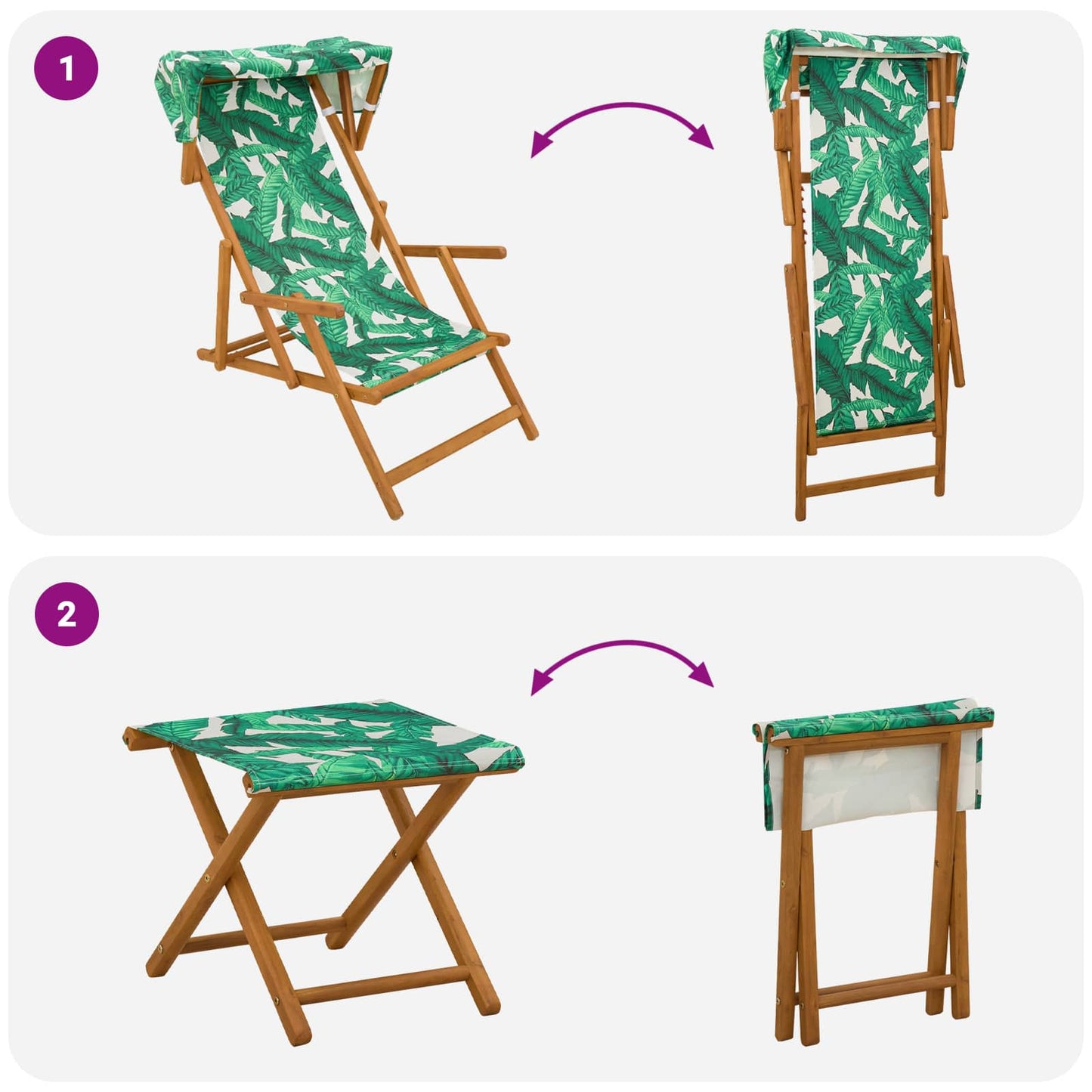 vidaXL Deck Chair 4 pcs 3 Position Solid Eucalyptus Wood Leaf Pattern
