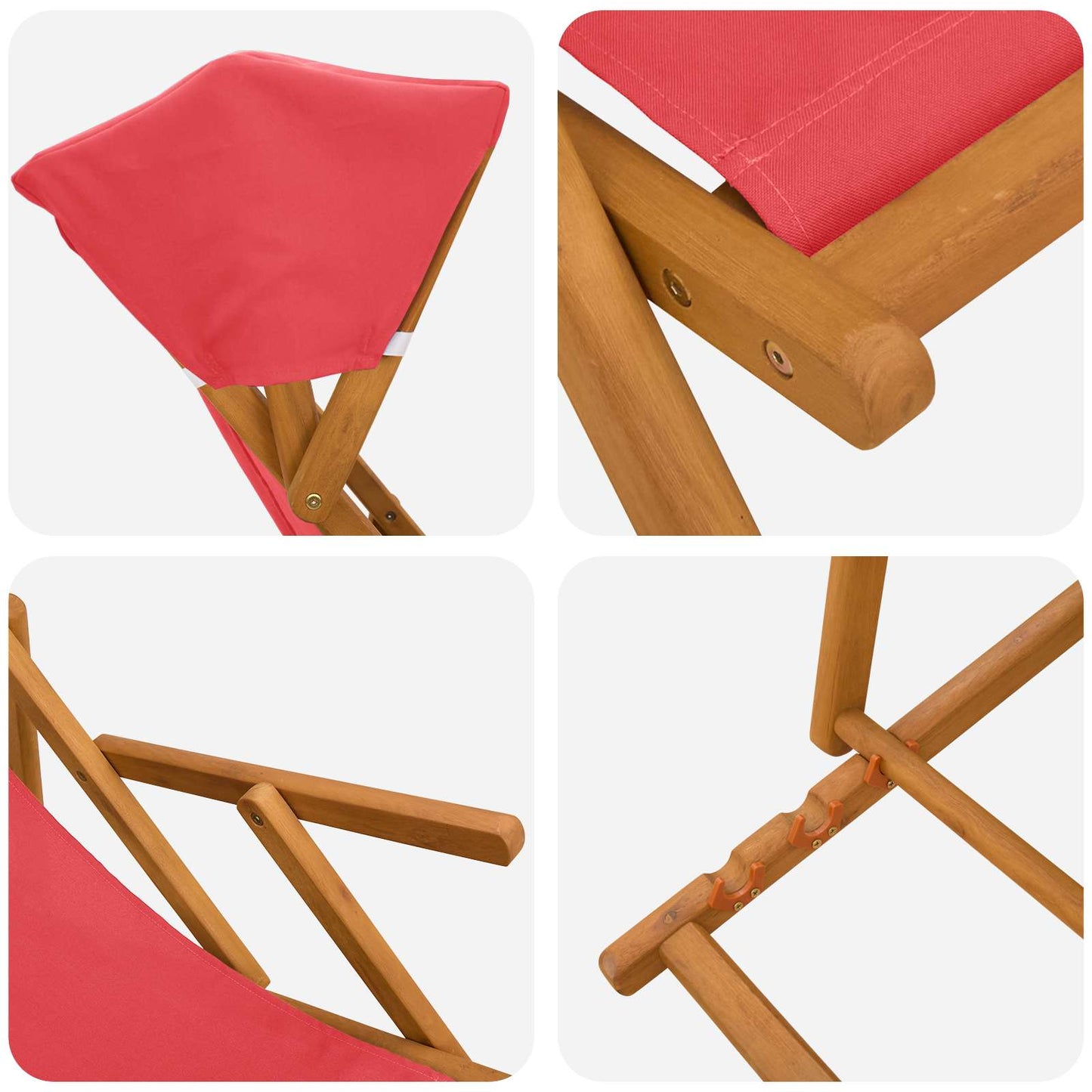 vidaXL Deck Chair 2 pcs 3 Position Solid Eucalyptus Wood Red