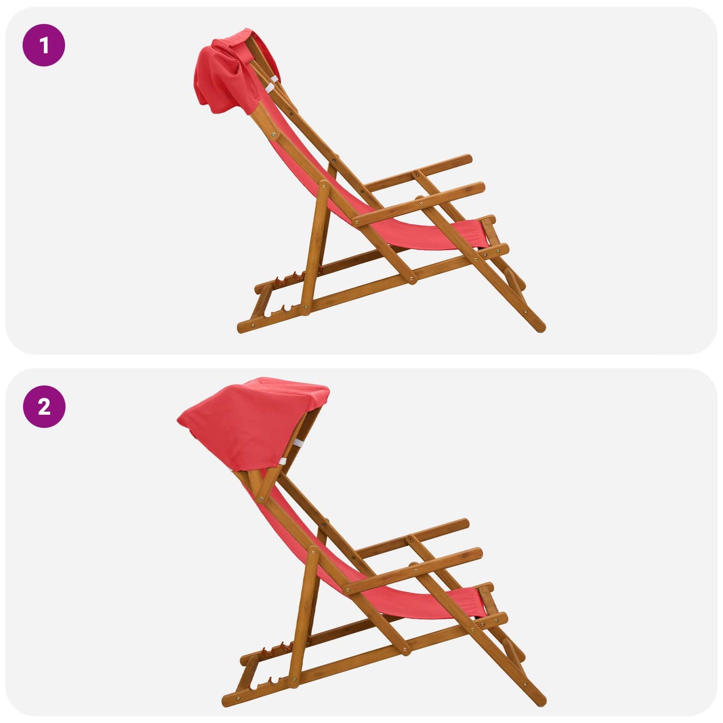 vidaXL Deck Chair 2 pcs 3 Position Solid Eucalyptus Wood Red