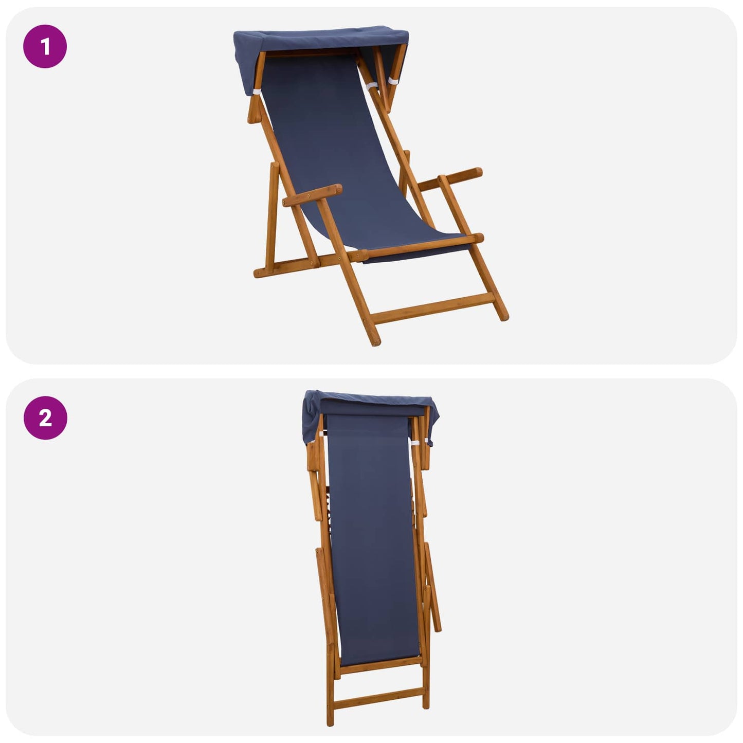 vidaXL Deck Chair 2 pcs 3 Position Solid Eucalyptus Wood Blue