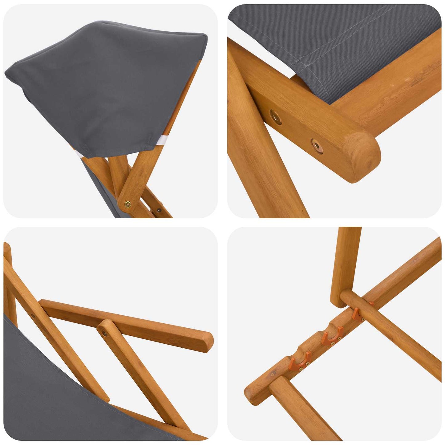 vidaXL Deck Chair 2 pcs 3 Position Solid Eucalyptus Wood Grey