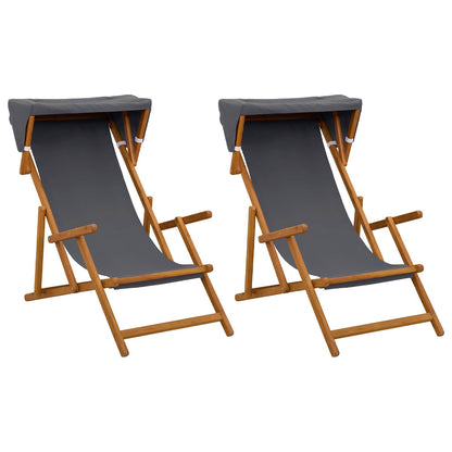 vidaXL Deck Chair 2 pcs 3 Position Solid Eucalyptus Wood Grey