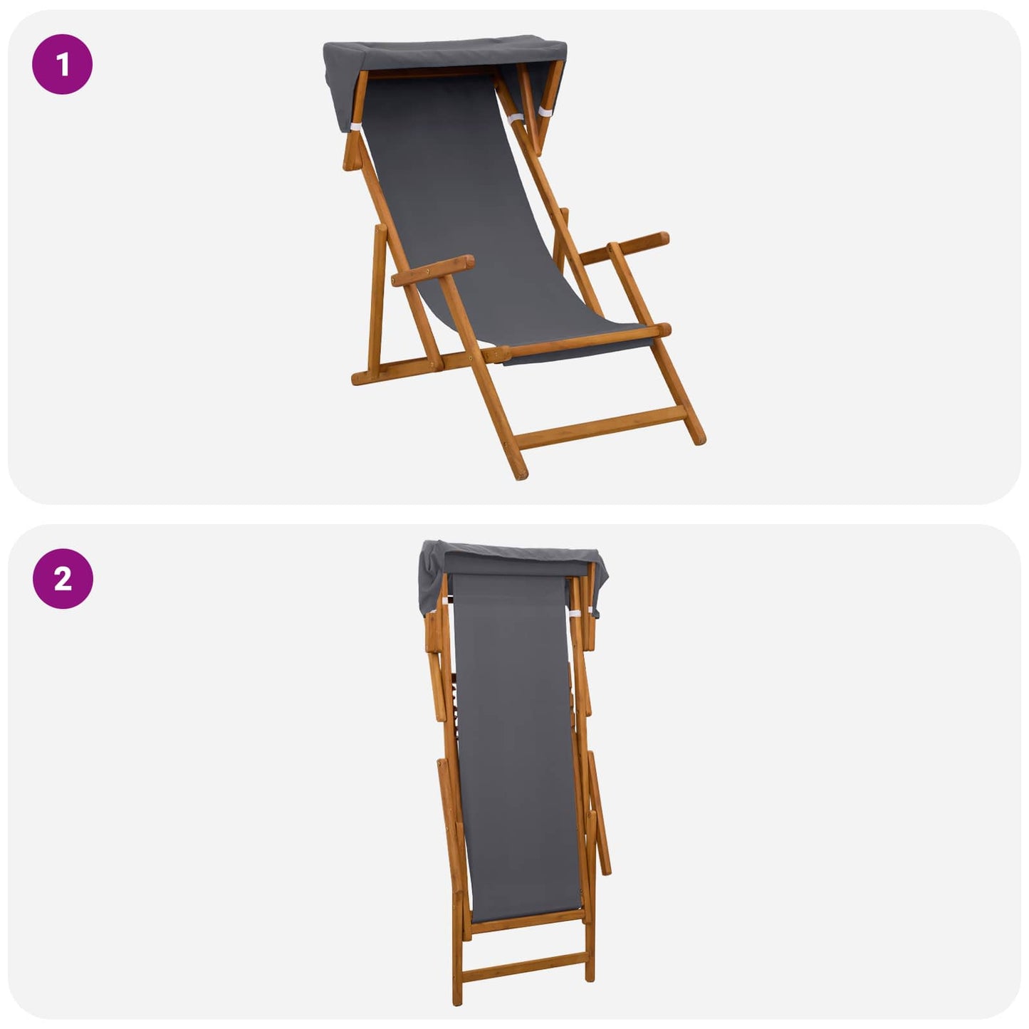 vidaXL Deck Chair 2 pcs 3 Position Solid Eucalyptus Wood Grey