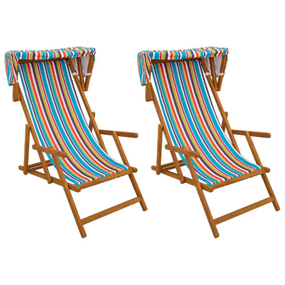 vidaXL Deck Chair 2 pcs 3 Position Solid Eucalyptus Wood Multicolour