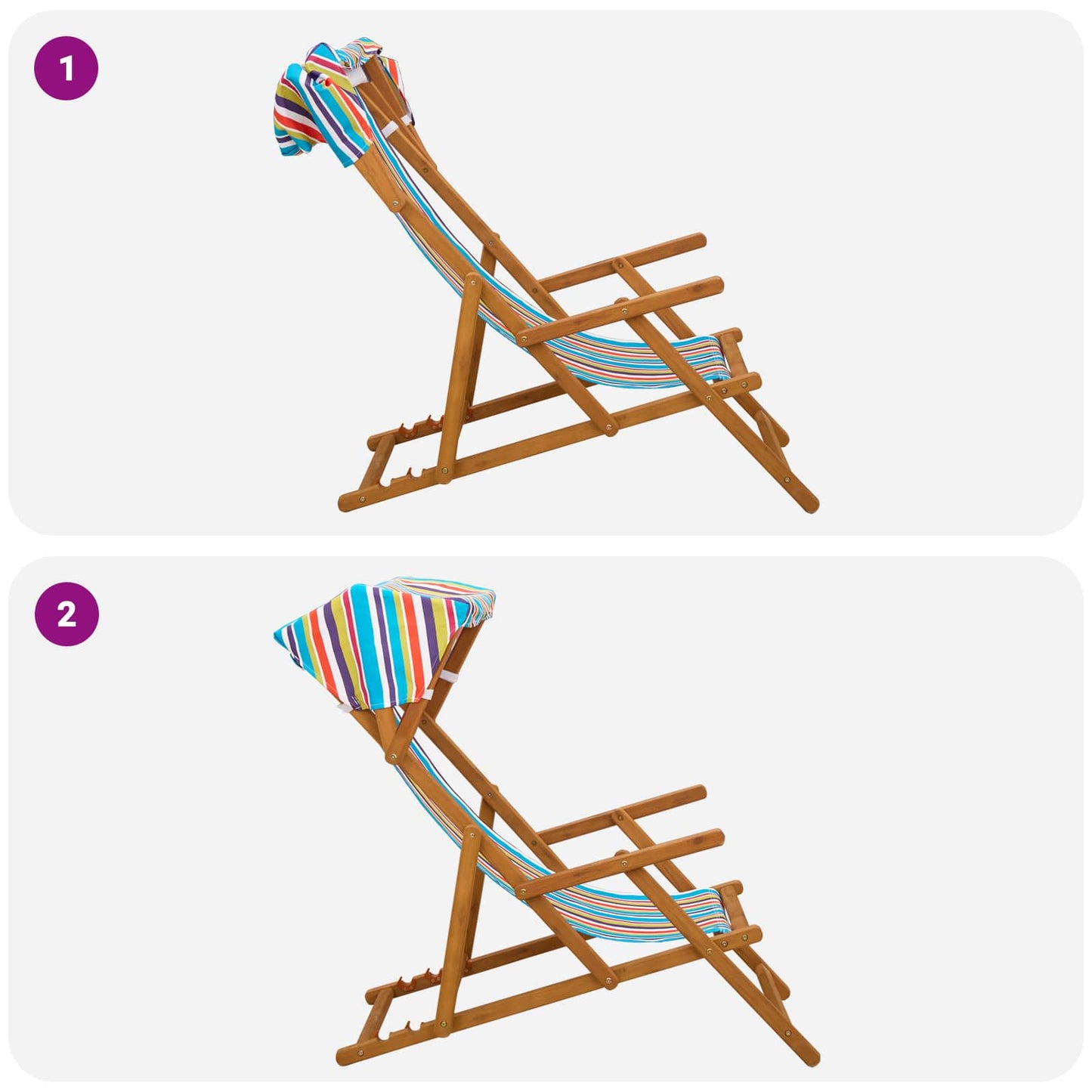 vidaXL Deck Chair 2 pcs 3 Position Solid Eucalyptus Wood Multicolour