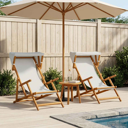 vidaXL Deck Chair 2 pcs 3 Position Solid Eucalyptus Wood Cream