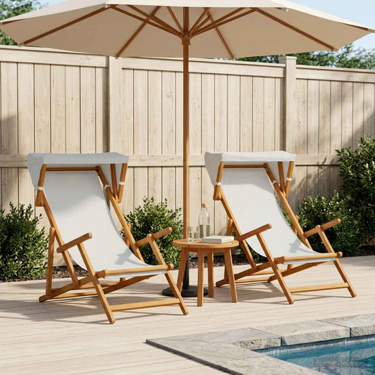 vidaXL Deck Chair 2 pcs 3 Position Solid Eucalyptus Wood Cream