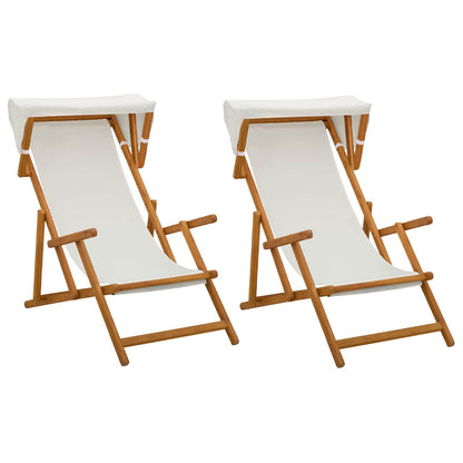 vidaXL Deck Chair 2 pcs 3 Position Solid Eucalyptus Wood Cream