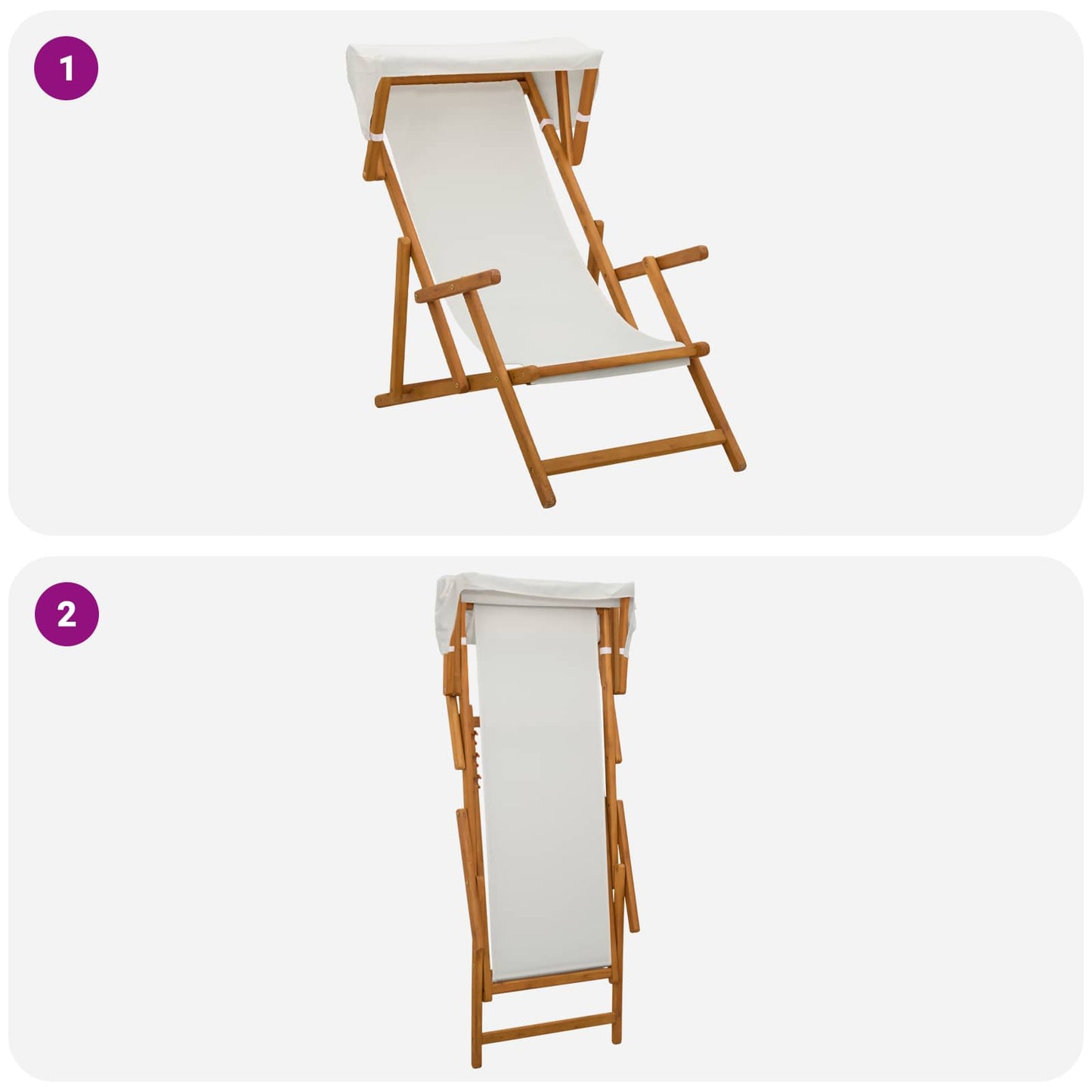 vidaXL Deck Chair 2 pcs 3 Position Solid Eucalyptus Wood Cream