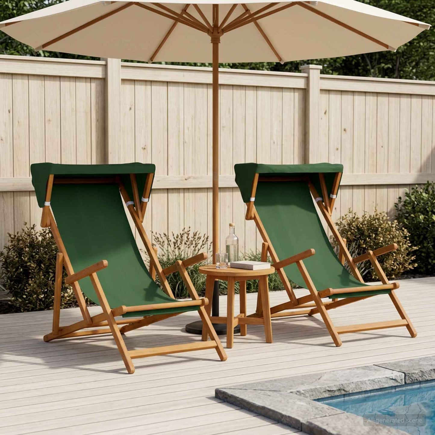 vidaXL Deck Chair 2 pcs 3 Position Solid Eucalyptus Wood Green